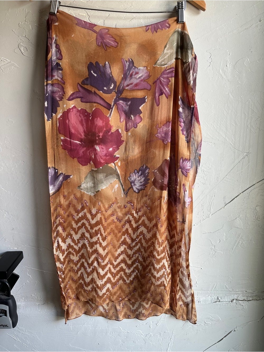 Vintage Floral Sheer Scarf Brown Mauve Botanical Wrap‎ Whimsigoth Boho 66x18